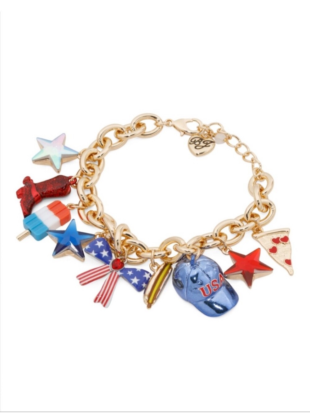 Betsey Johnson Gold tone Enamel Patriotic Charm Bracelet Americana NWT